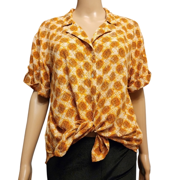 Jane + Dalancey Short Sleeve Retro Style Casual Button Down Shirt Size M - Picture 2 of 12